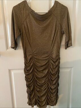 BCBGeneration Metallic Bronze Ruched Midi Dress
